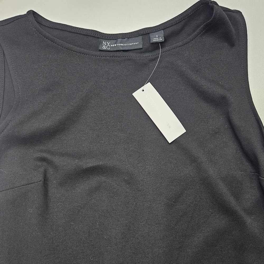 Womens Black Dress Small New York & Company Casual Midi Jersey LBD - Picture 4 of 8